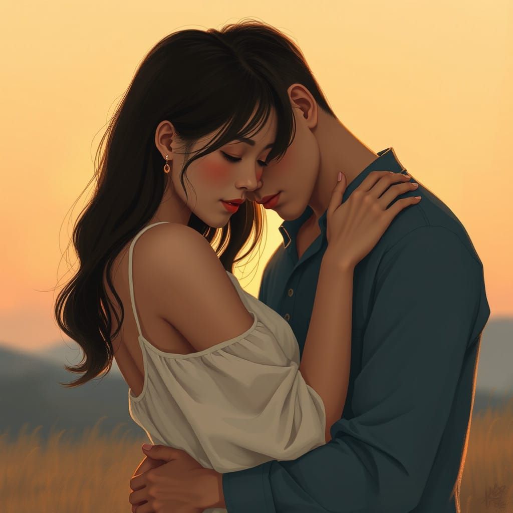 Couple Standing Together Under Golden Sunset