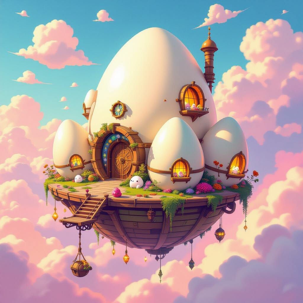 Whimsical Floating Egg Island Fortress