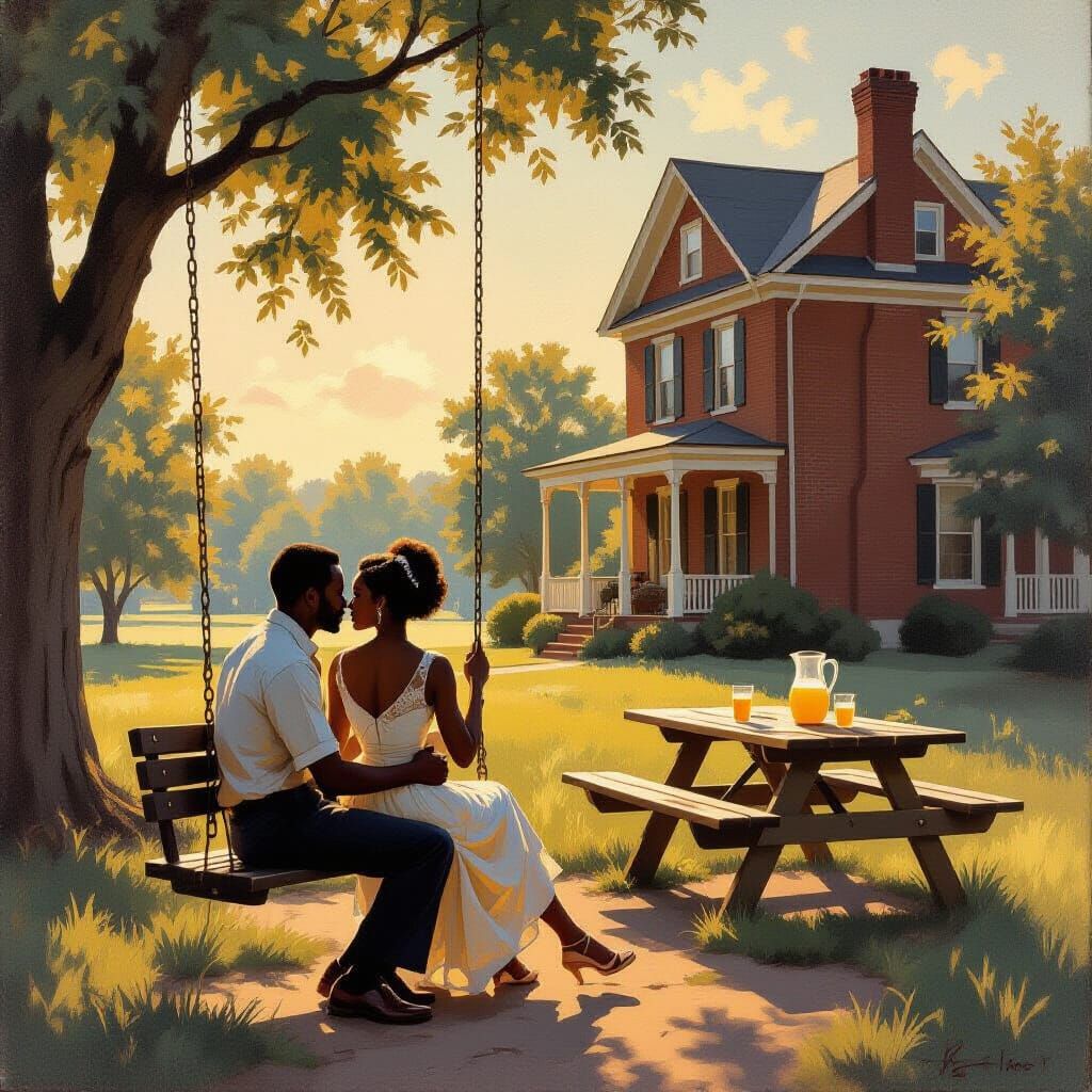 Couple on Swing, 1960s Rural South Evening