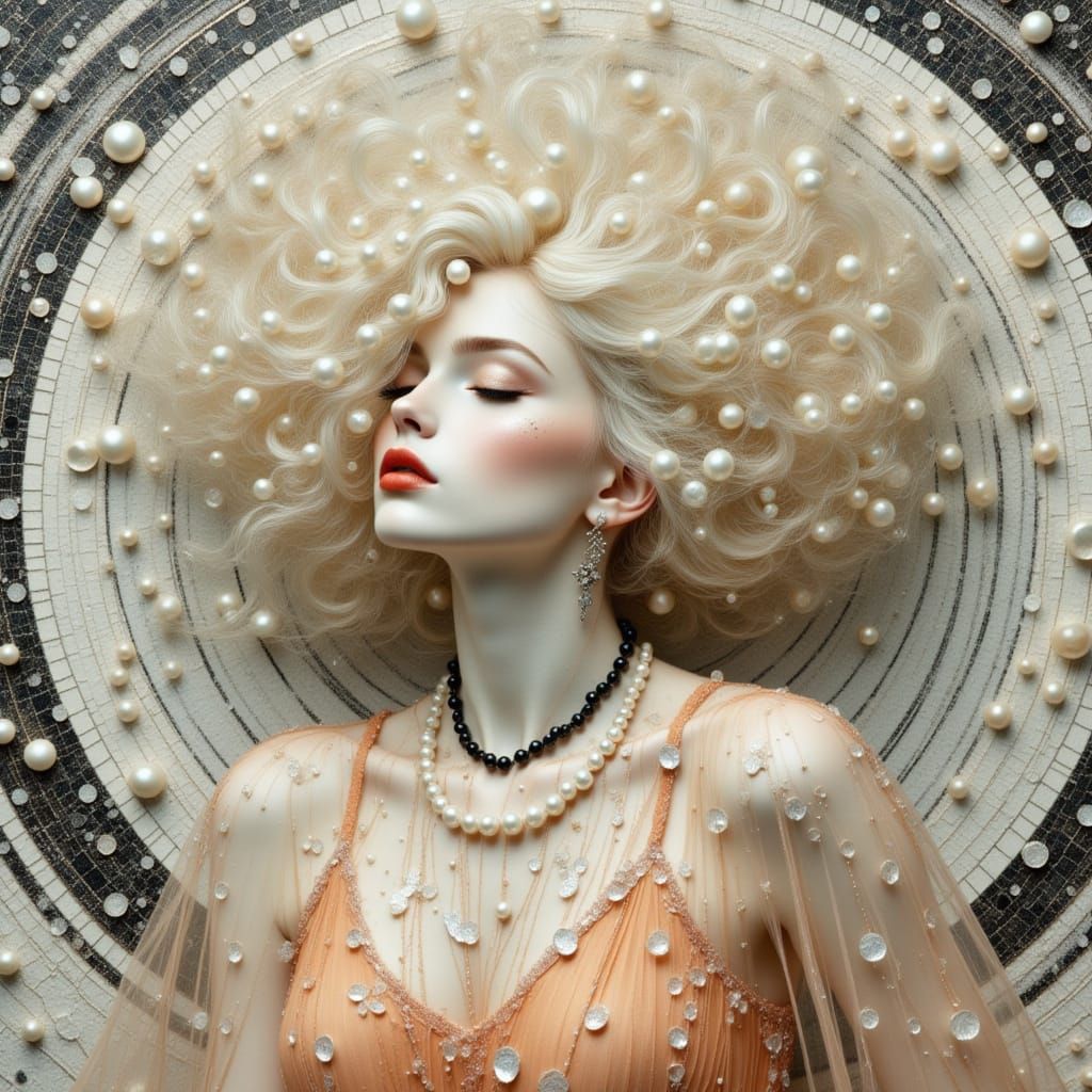 Elegant Woman with Pearls in Art Nouveau Style