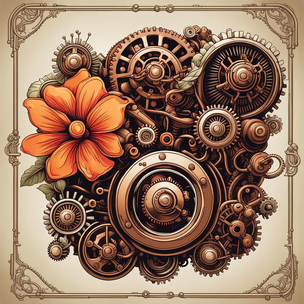 Floral Mechanica: Neon Bloom in Vector Precision