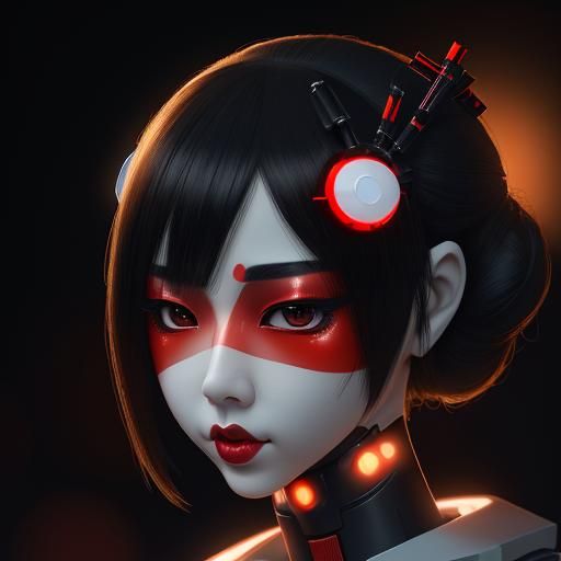 Robotic Geisha Kissing AI: Professional Photography