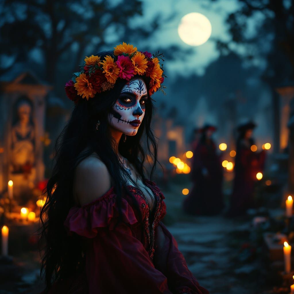 Día de Muertos Catrina Portrait in Moonlight
