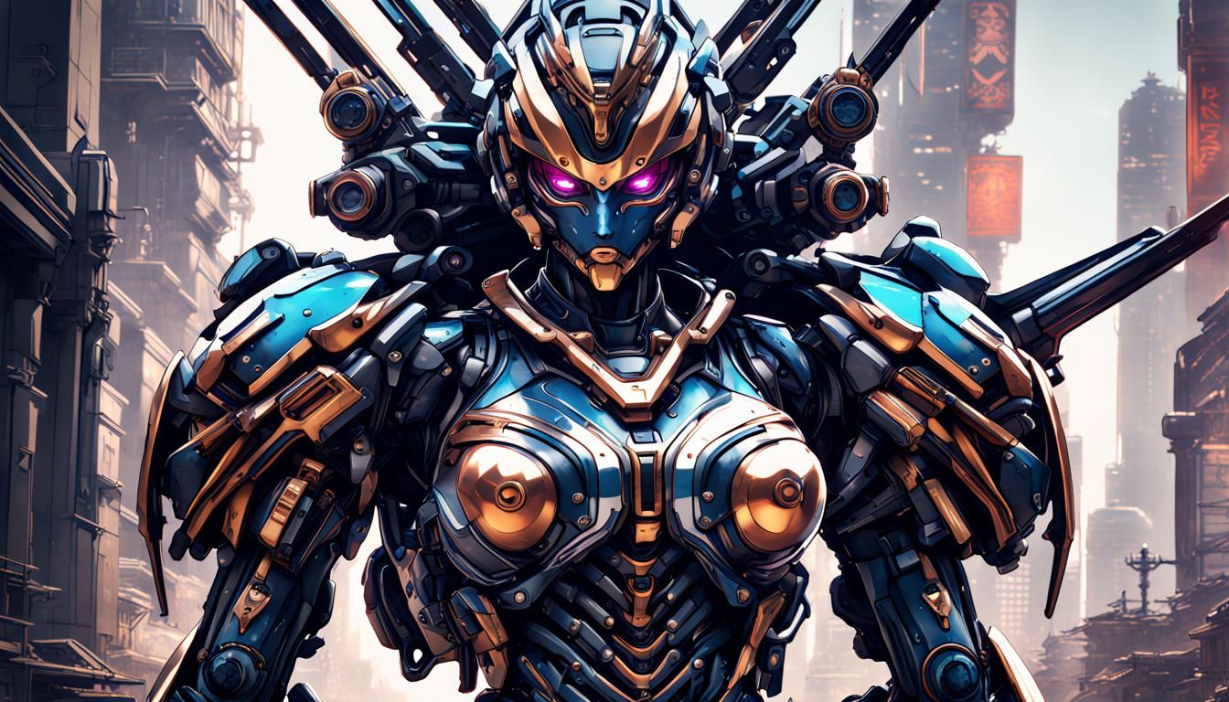 Futuristic Mecha Female in Manga Style