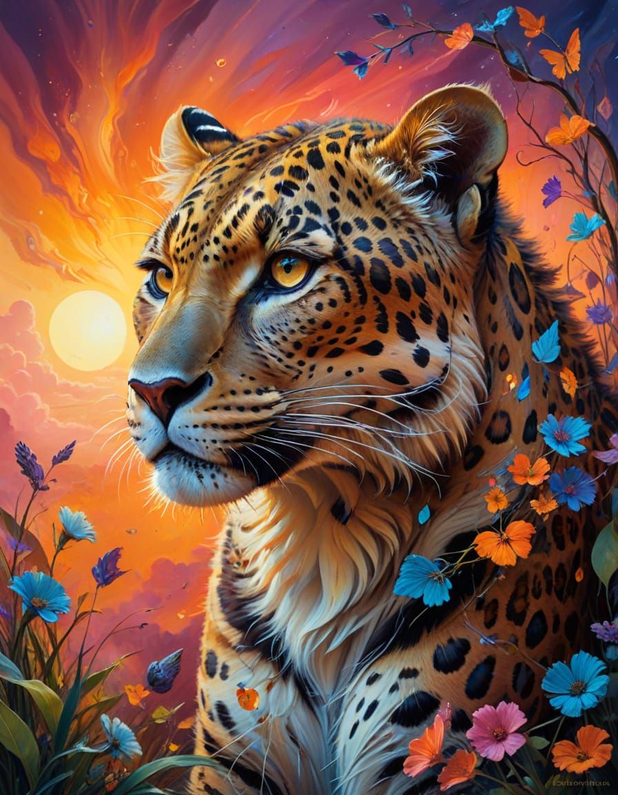 Surrealist Leopard in Whimsical, Dreamlike Splendor