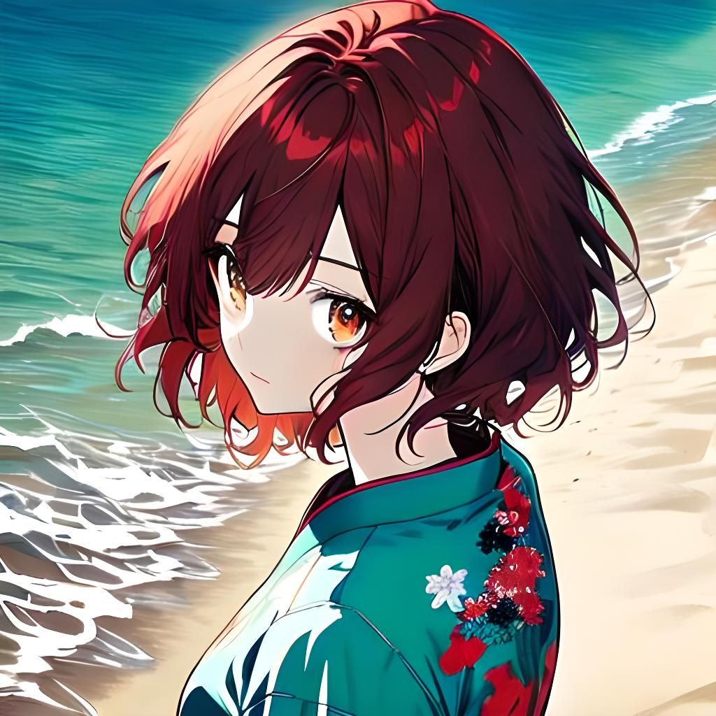 Anime Style Girl Walking on Sunny Beach
