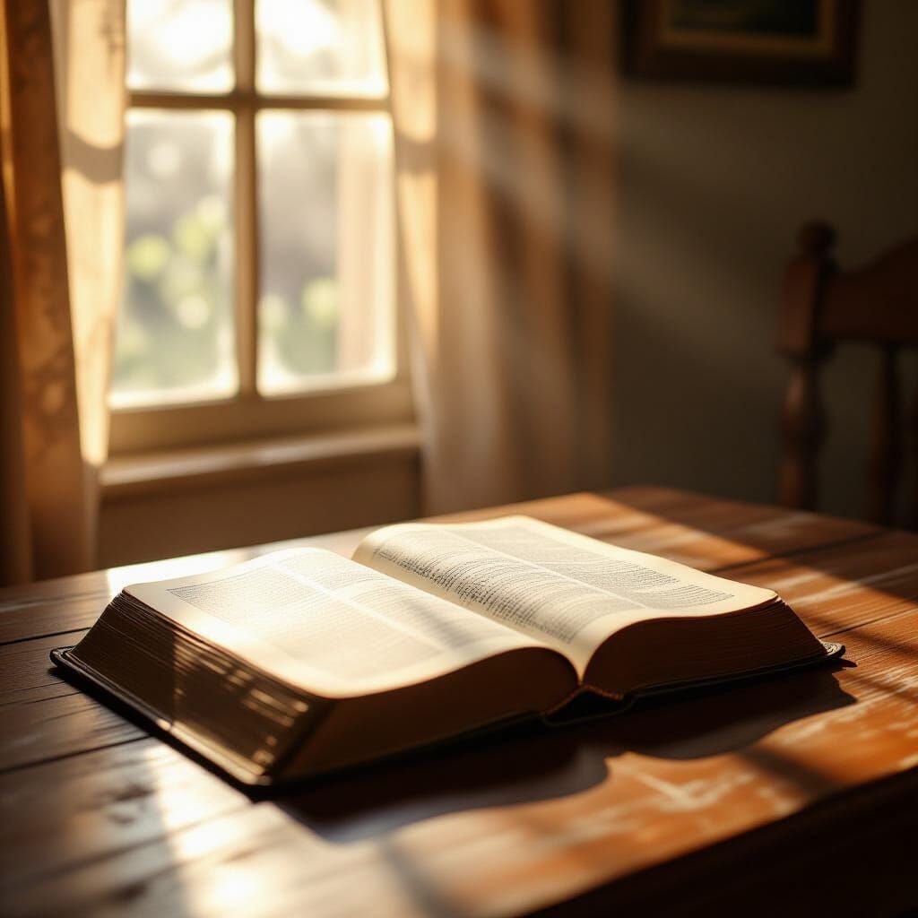 Realistic Still Life: Open and Prayer Books in Morning Light