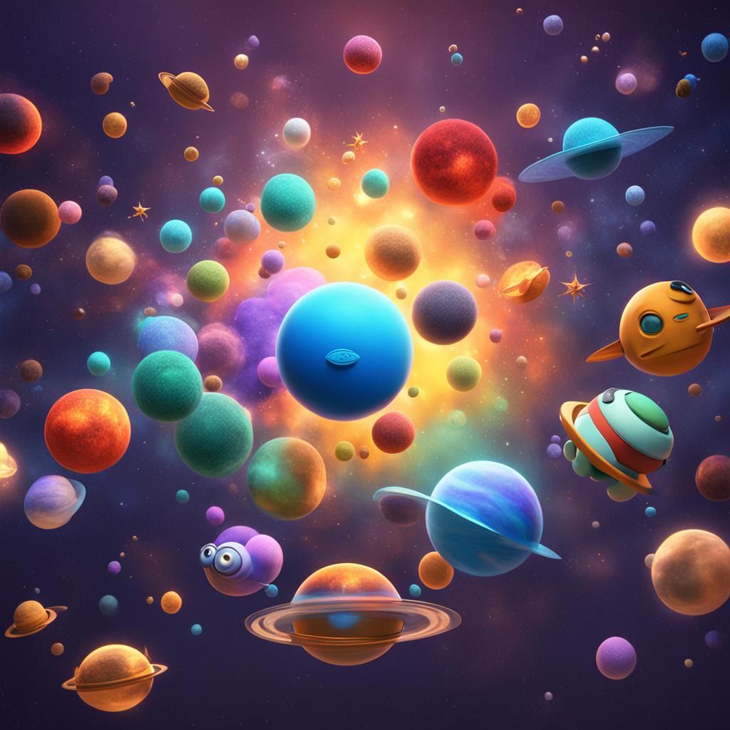 Colorful 3D Render of the Universe in Pixar Style