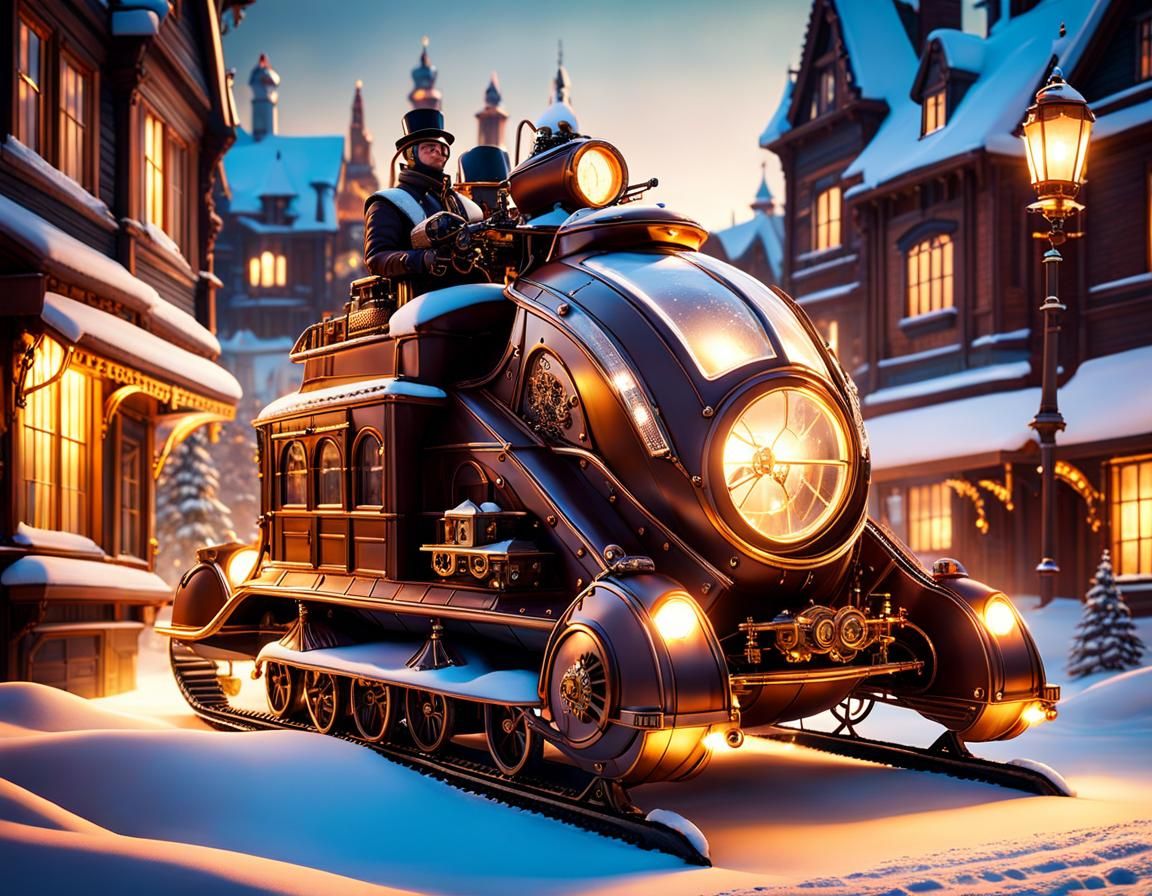 Steampunk Snowmobile in Winter Wonderland