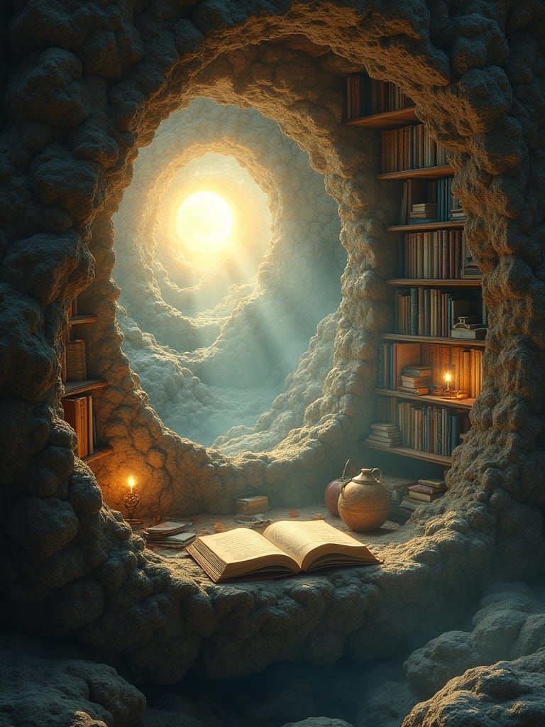 Cosy Floating Cubby in an Eternal Library Under Profoundly L...