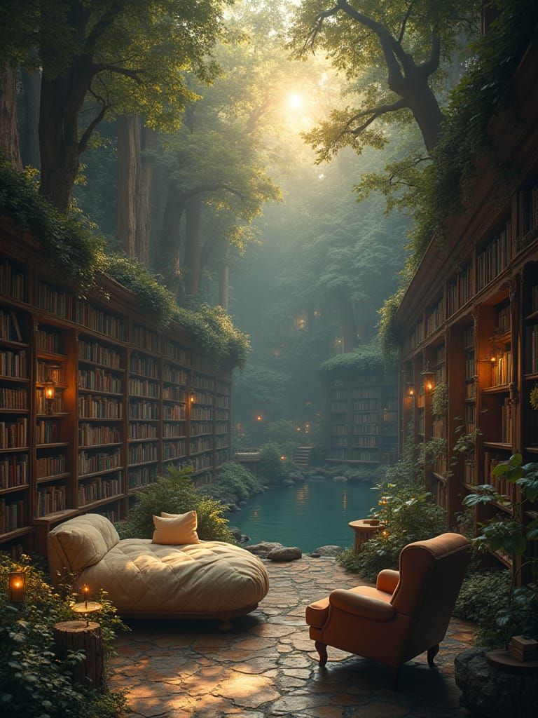 Cosy Floating Cubby in an Eternal Library Under Profoundly L...