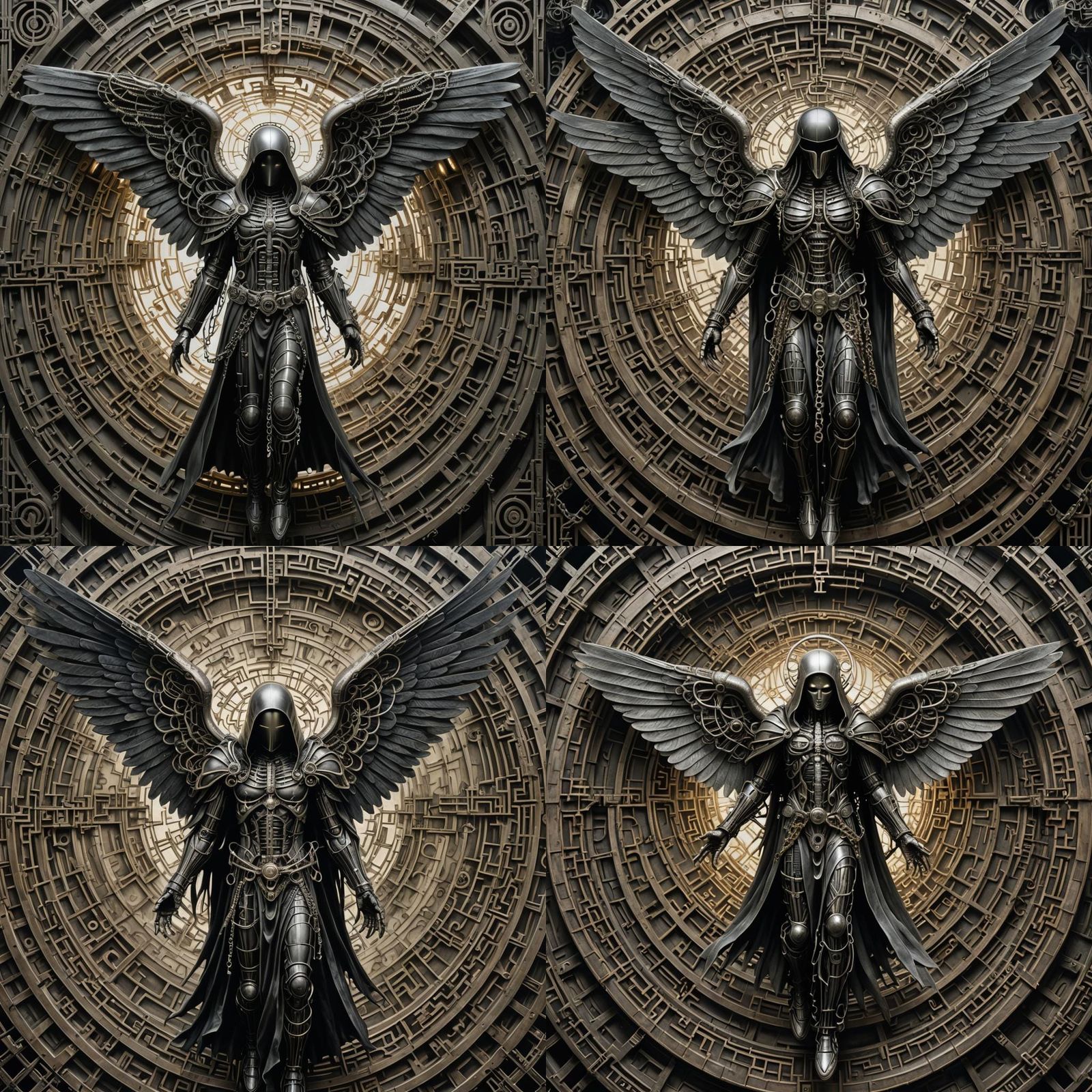 Chained Angel Over Maze in Giger Style