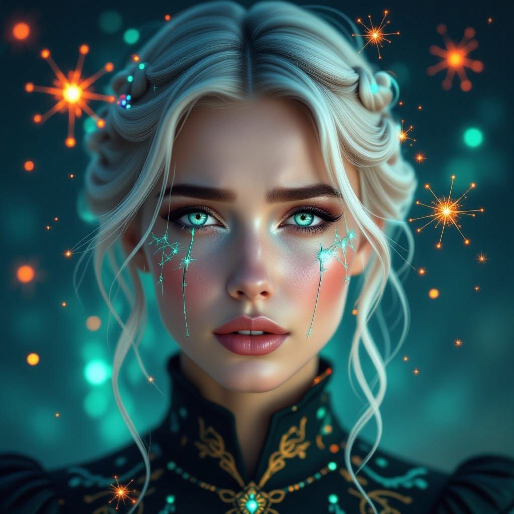 Surreal Fragmented Goddess in Cosmic Fantasy Scene