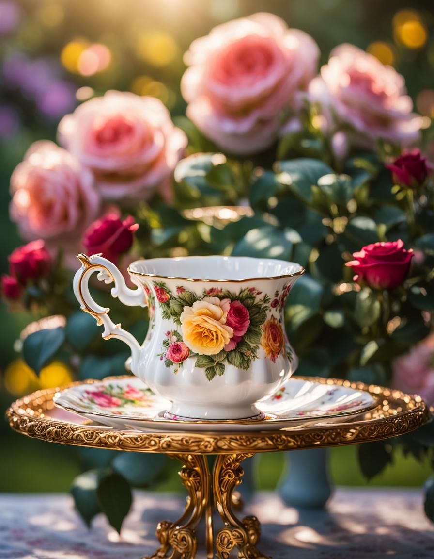 Old Country Roses Teacup in Rose Garden