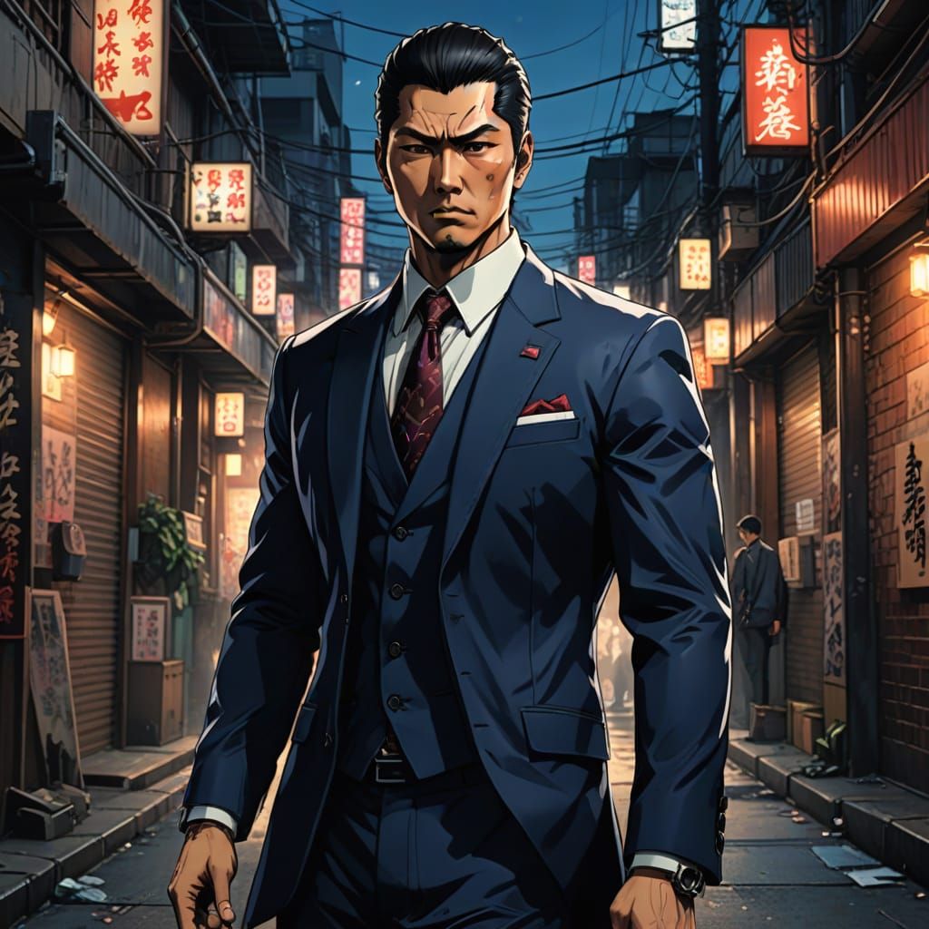 Kazuma Kiryu, Yakuza in Dimly Lit Alleyway