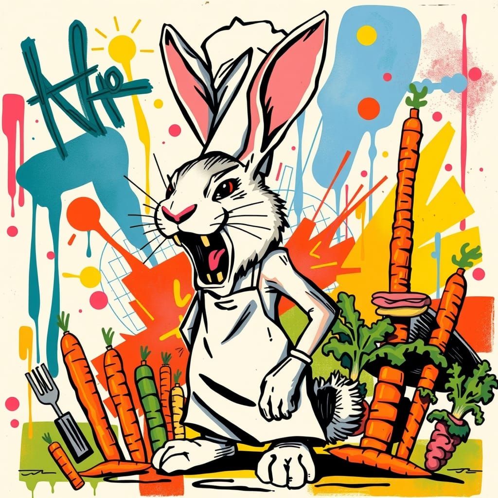 Vibrant Rabbit Chef with Wacky Sandwiches