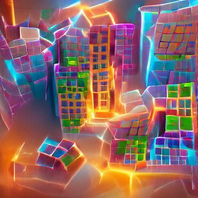 Neon Tetris Block Cityscape in 8K Resolution