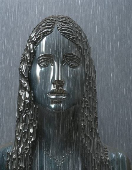 Opaque Glass Woman in Rain: Hyperrealistic Statue