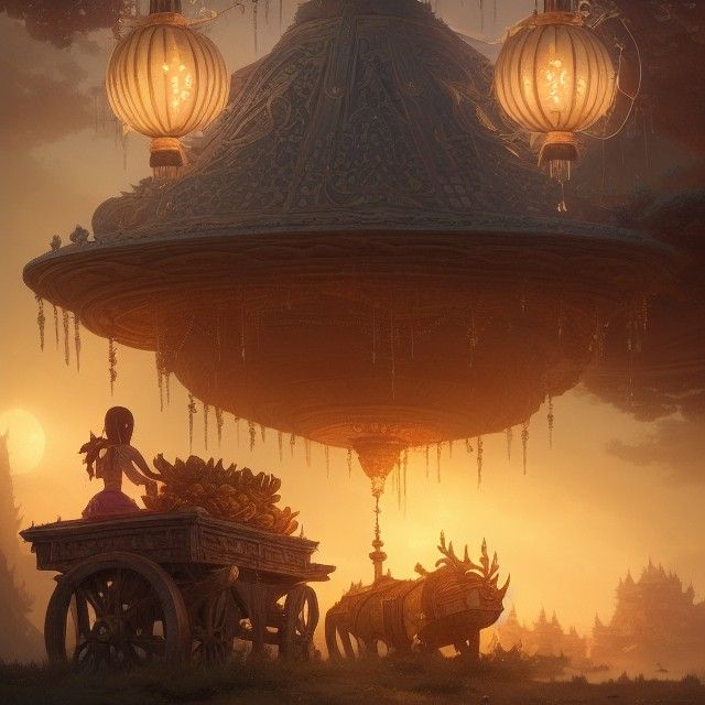 Ethereal Wagon with Ornate Details and Lanterns
