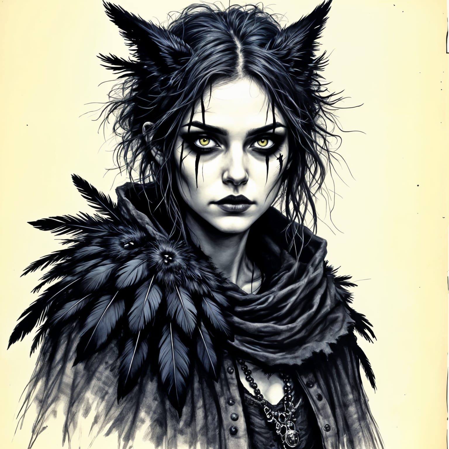 highly detailed sketch portrait of a forest witch with sharp...