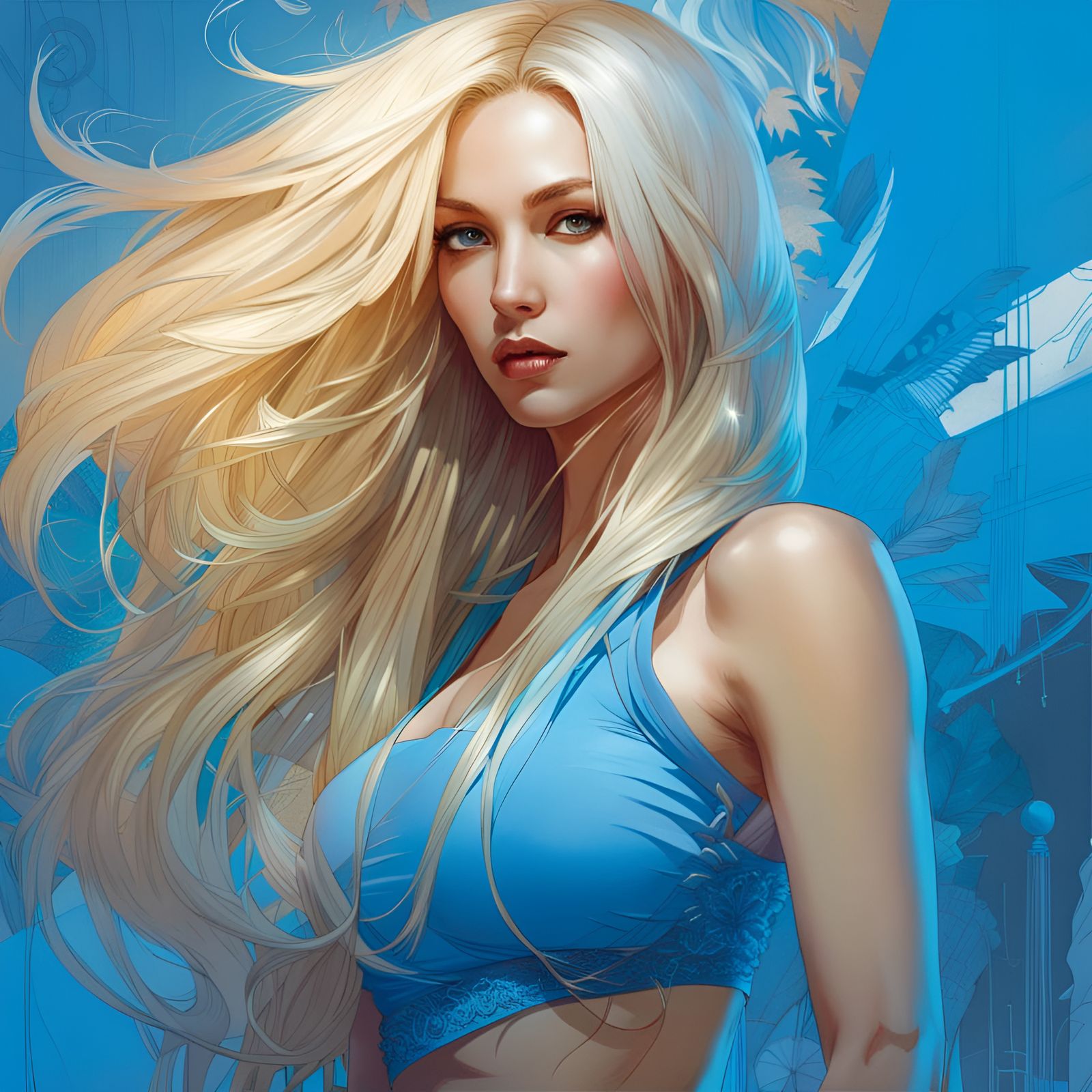 Flirty Blue-Skinned Woman Portrait in Digital Art Style