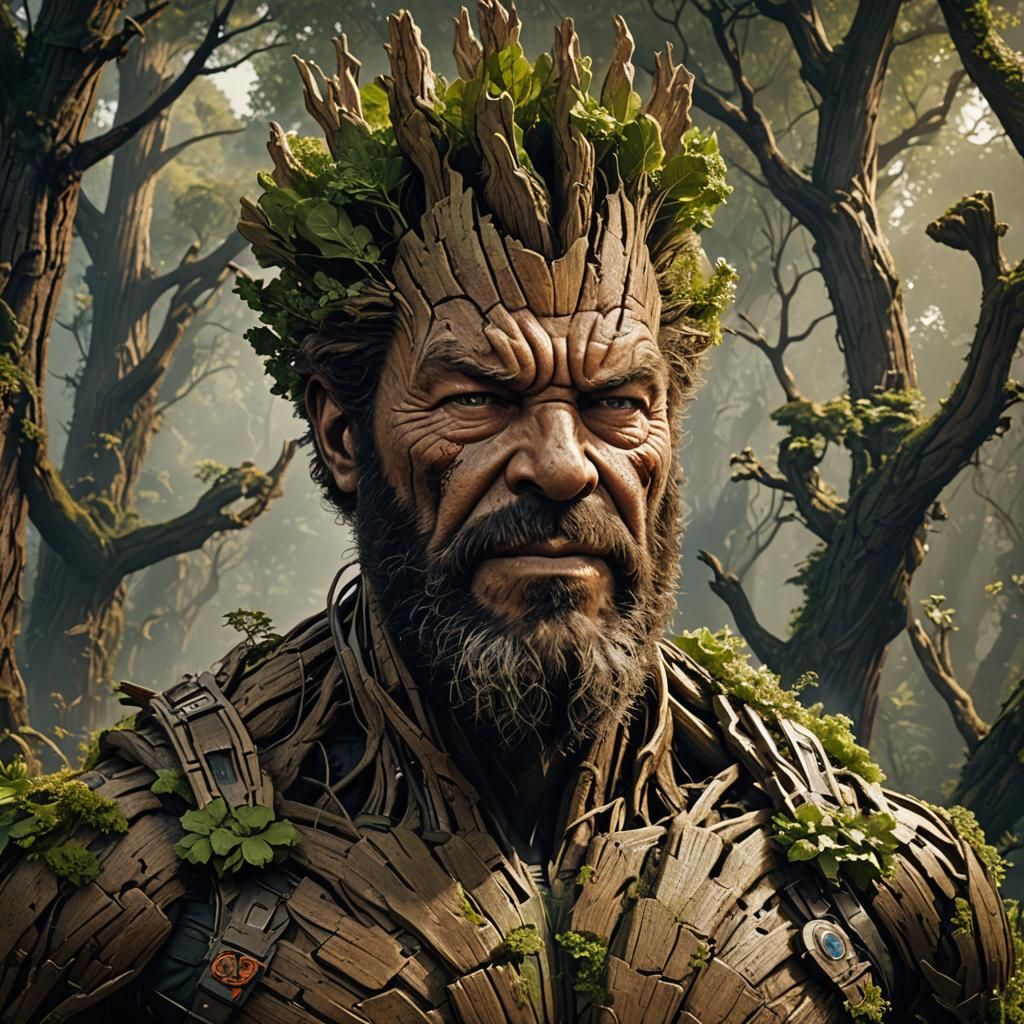 Bud Spencer as Groot: Detailed Fantasy Portrait