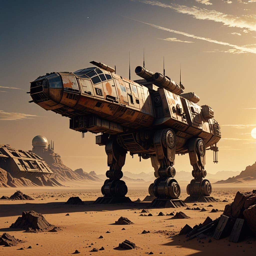 Rugged Tatooine Bounty Hunter Spaceship in Industrial Sci-Fi