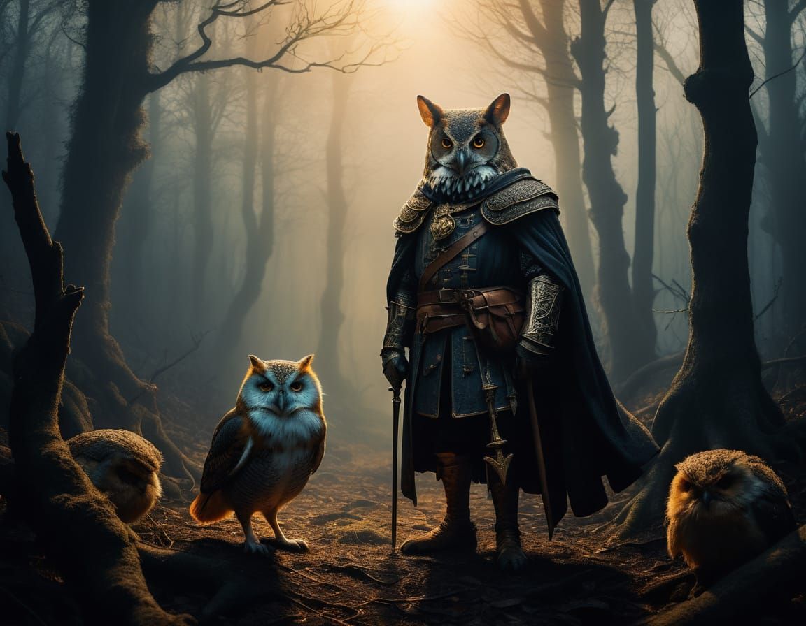 Noir Fantasy Heroes in Shadowy Woodland