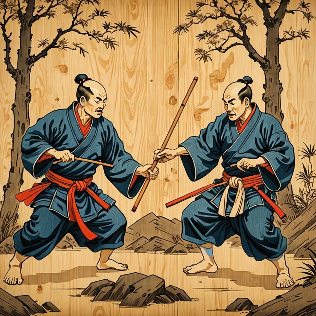 Shaolin Monks Practicing, Ukiyo-e Style