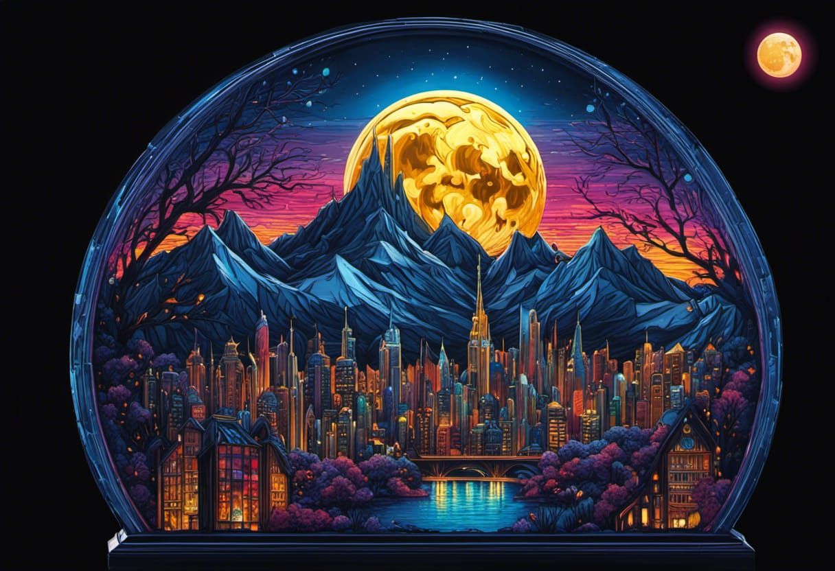 Moonlit City in Snowglobe: Gothic Comicbook Style