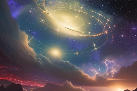 Illuminated Star Map with Art Nouveau Elements