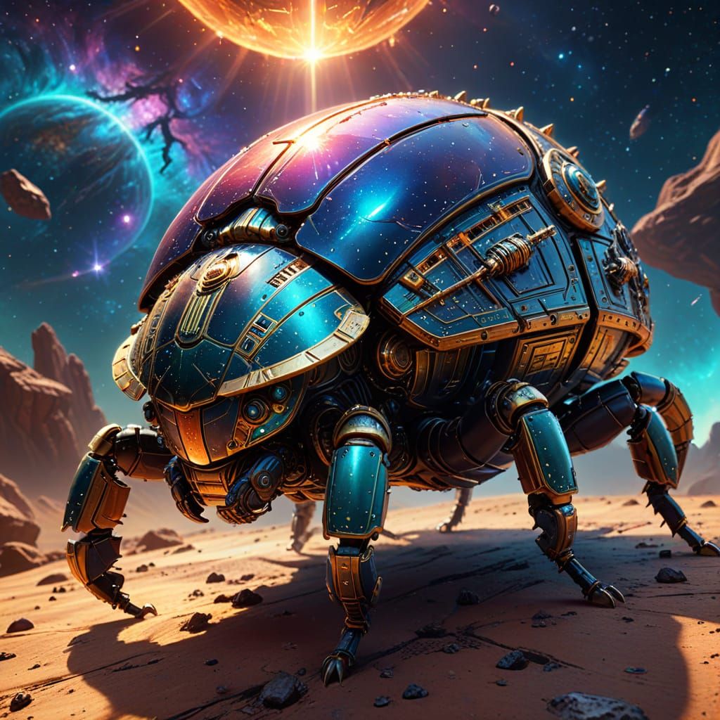 Colossal Scarab Beetle Spacecraft Exploring Nebula as Digita...