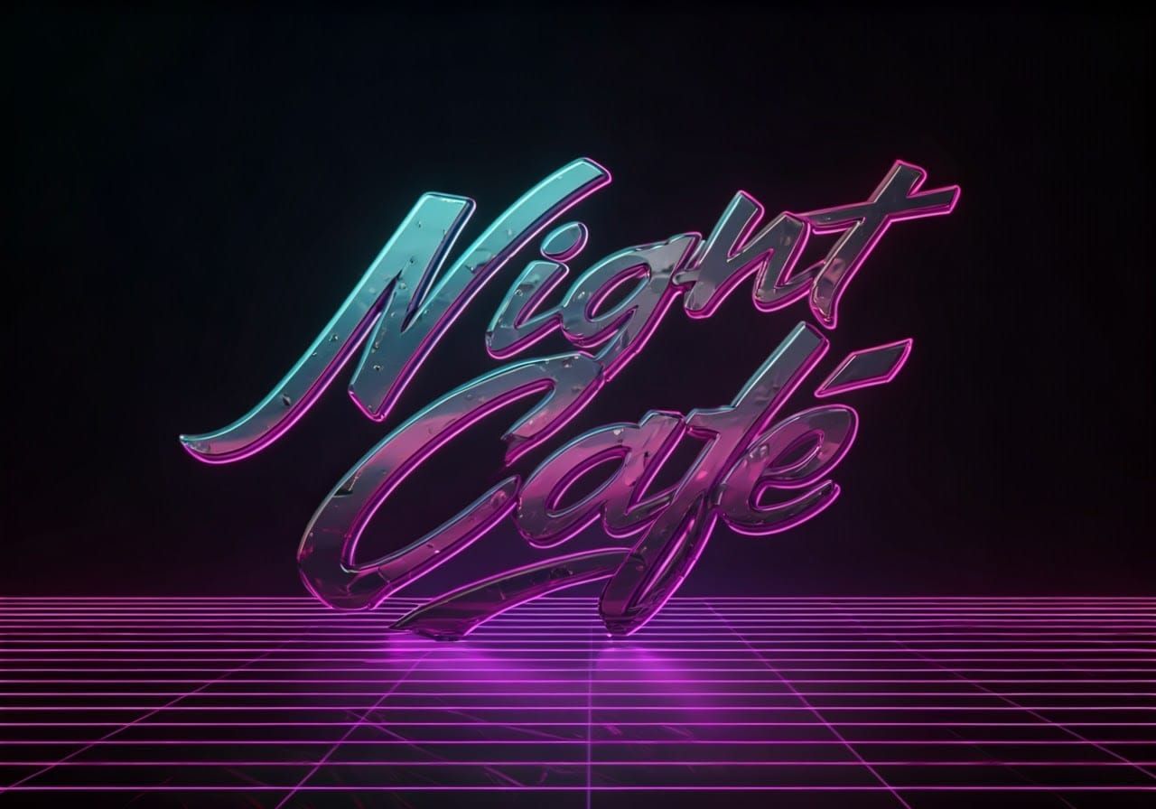 Cyberpunk Night Cafe Logo in Holographic Neon