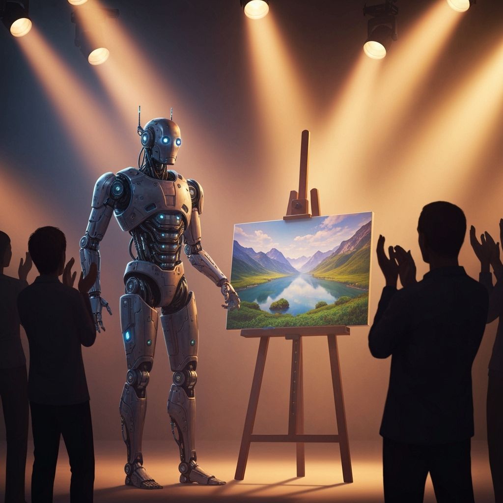 Robot Artist's Triumph: Neo-Futuristic Masterpiece Unveiled