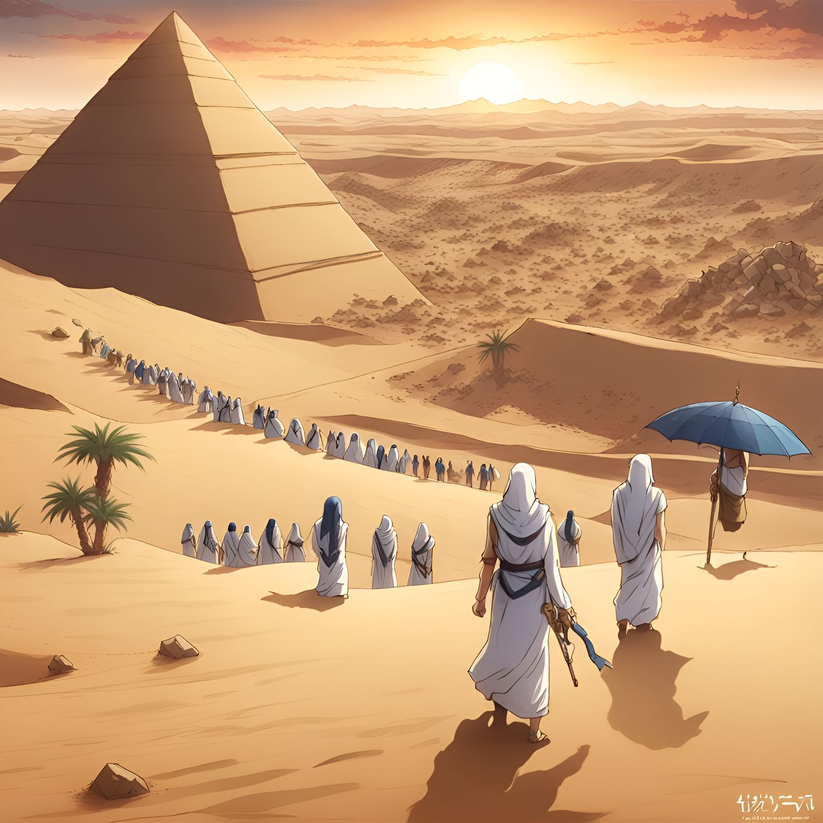 Exodus in Egypt: Anime-Style Desert Scene