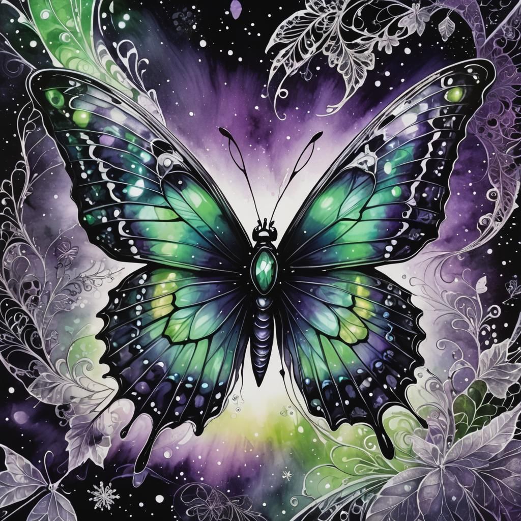 Icy Winter Butterfly in Dark Fantasy Anime Style