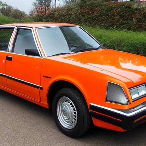 Orange 1984 Sedan in Detailed 3/4 View