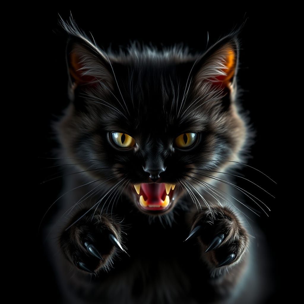 Eerie Black Feline Emerges from Dark Depths