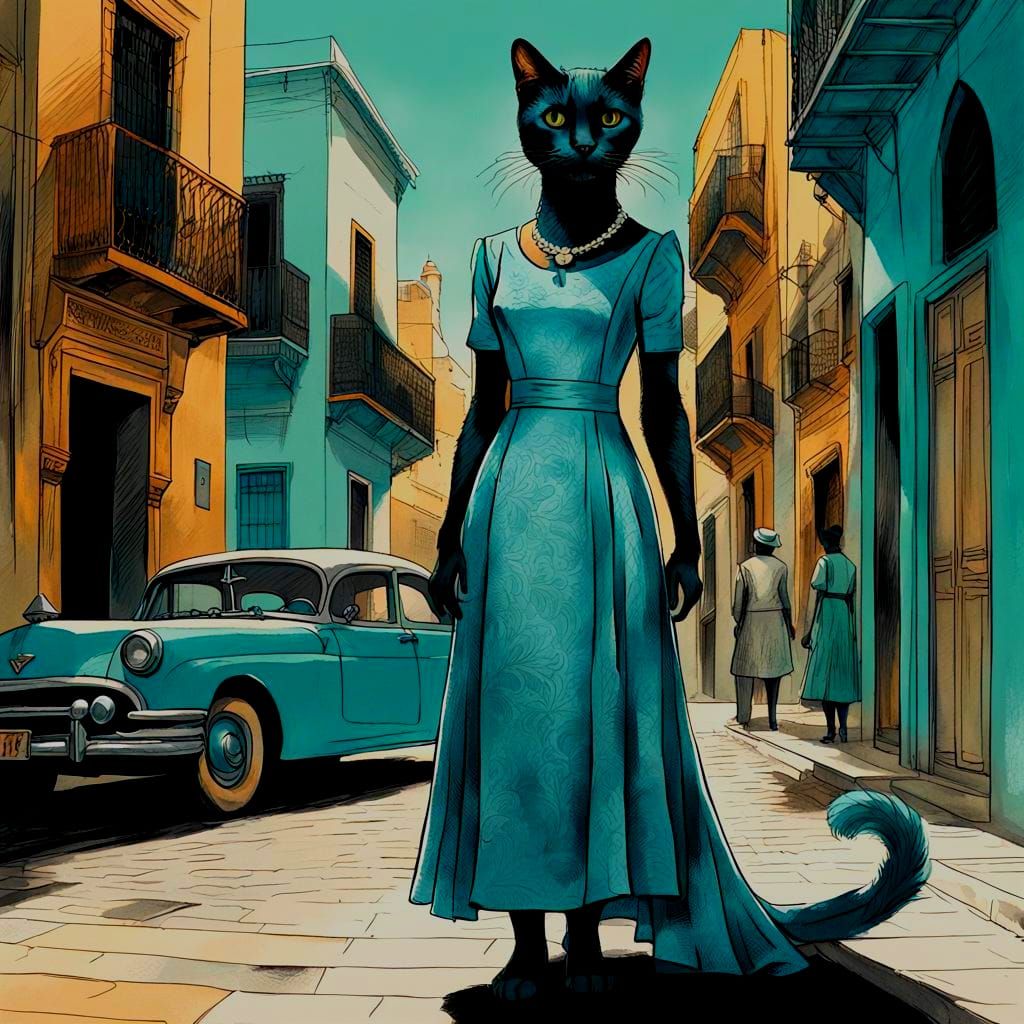 Sophisticated Anthropomorphic Cat in Casablanca
