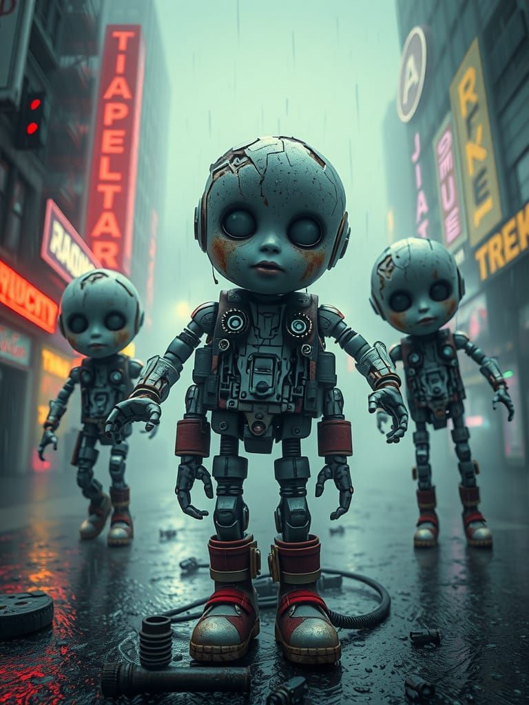 Cyberpunk Toys in a Neon Cityscape