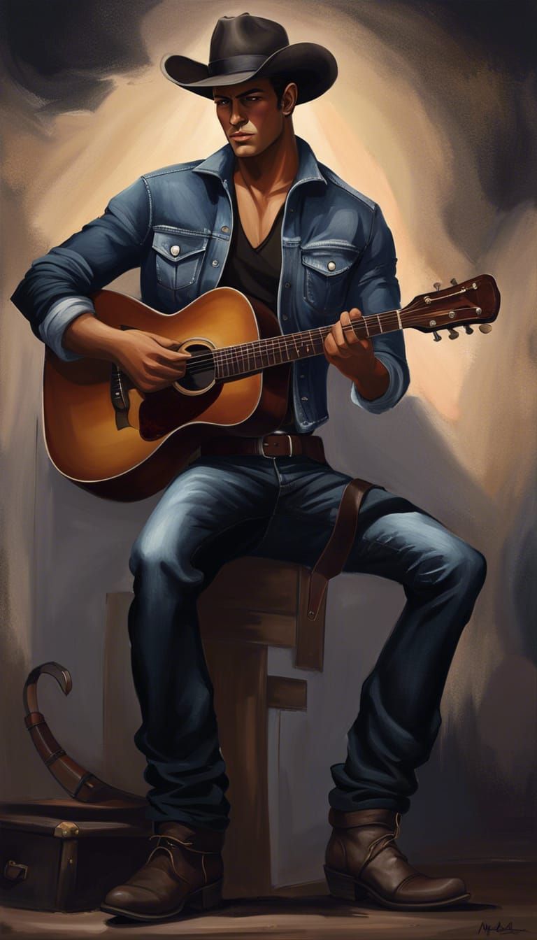Cowboy with Guitar in Digital Painting Style