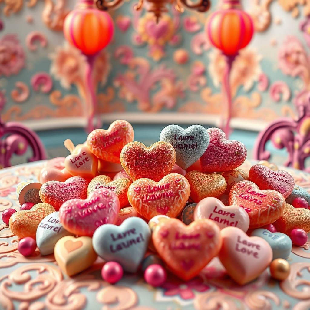 Sugary Sweet Heart Candies Spill Love Messages on Whimsical ...