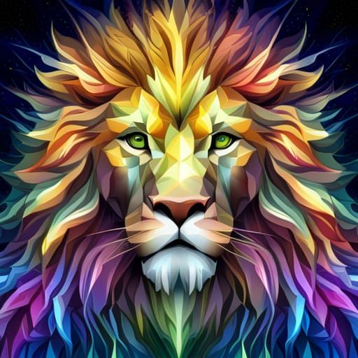Sparkly Crystalline Lion in Digital Oil Painting
