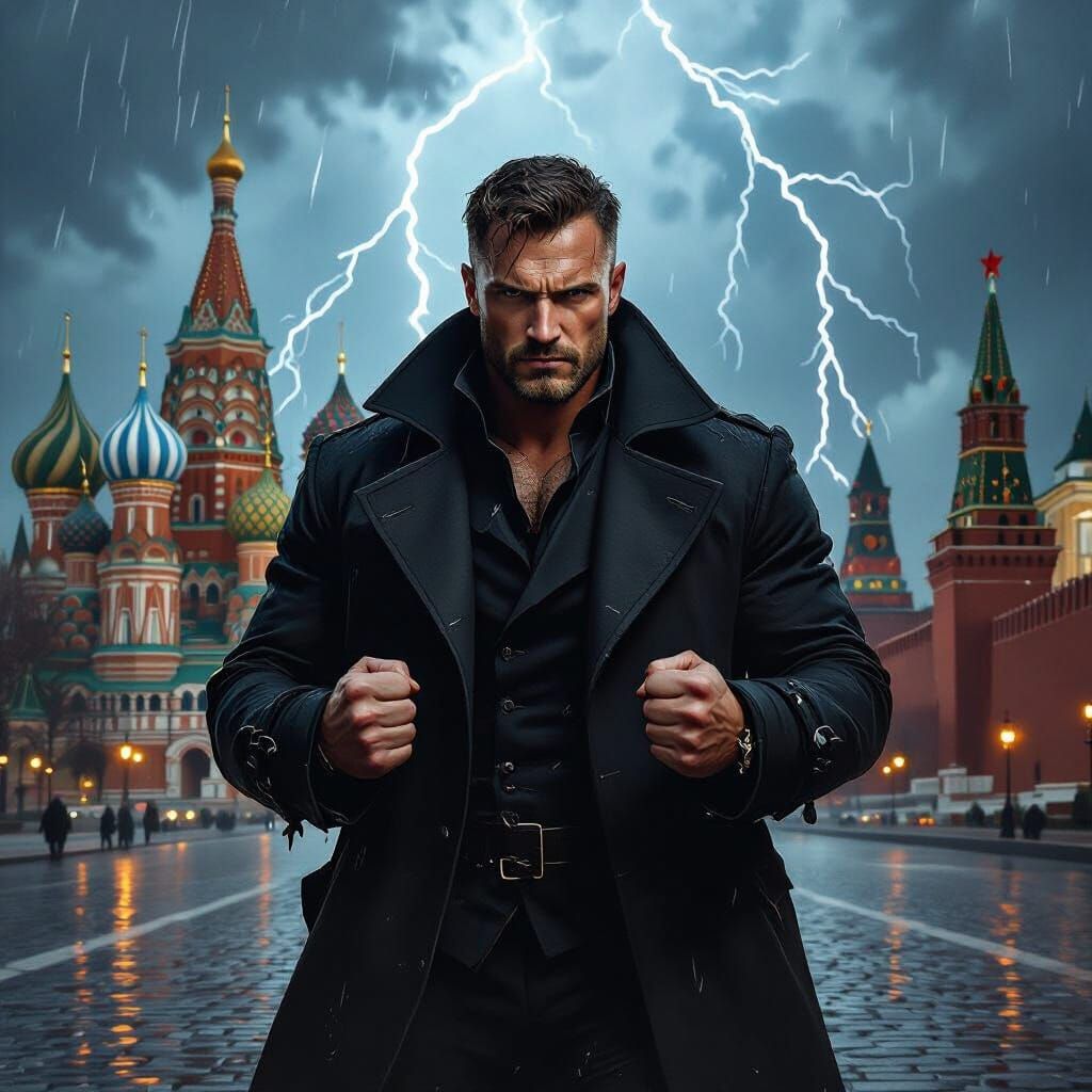 Brutal Man on Red Square, Stormy Sky