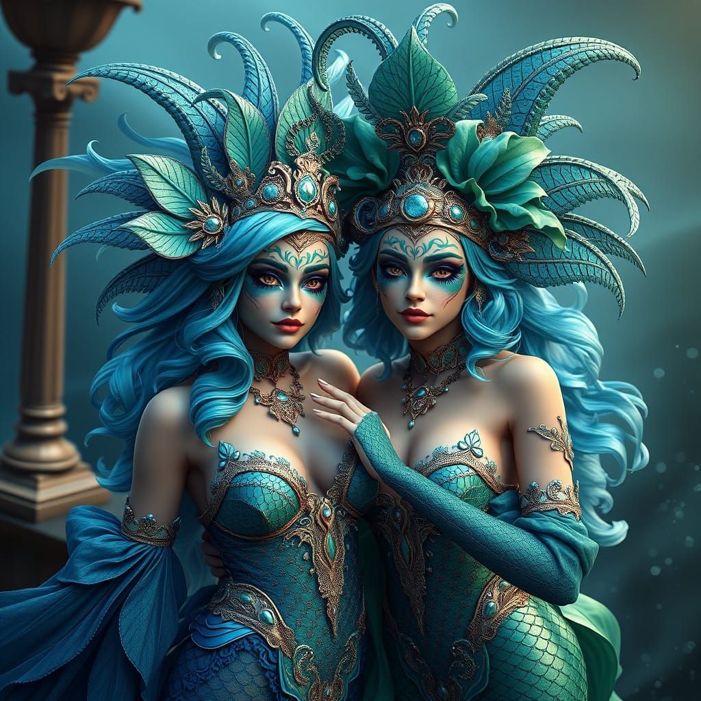 Surreal Mermaids Celebrate Pisces Carnival in Vibrant Blue a...