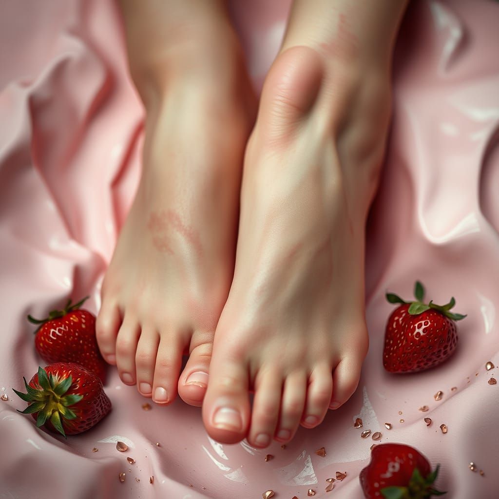 Girl's Feet in Whimsical Chocolate and Strawberry Paradise