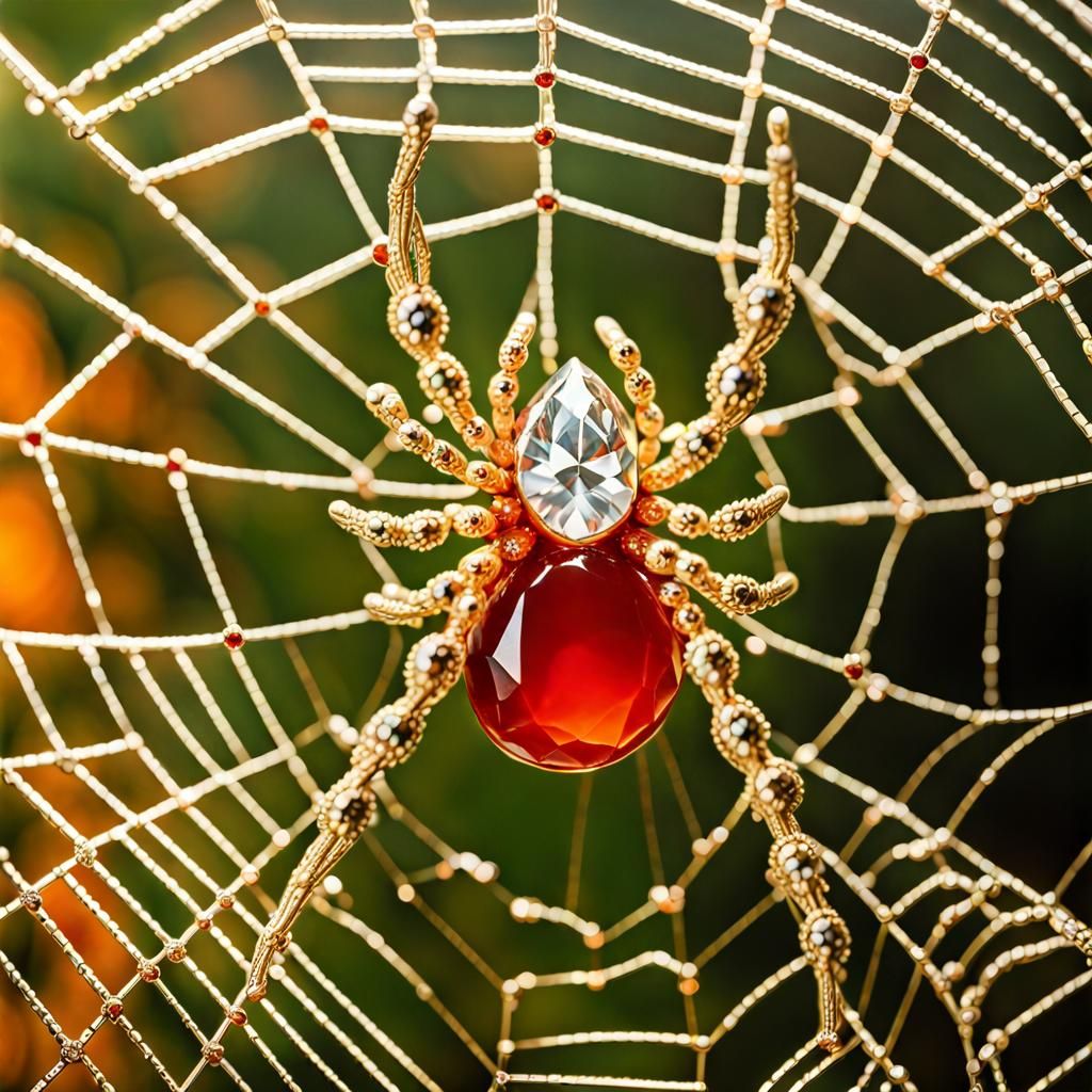 Ornate Bejeweled Diamond Spiderweb Macro Photograph