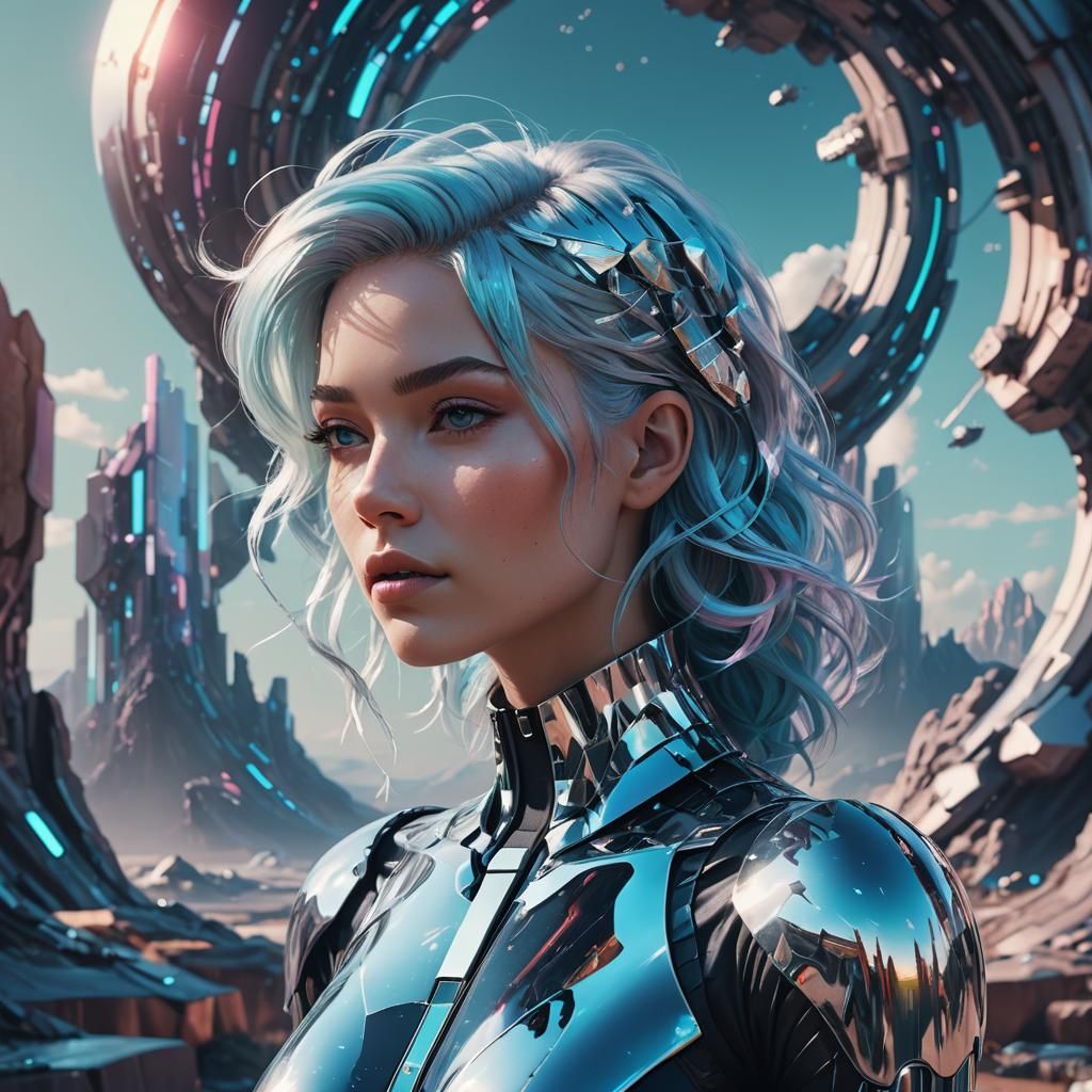 Holographic Cyberpunk Woman in 3D Animation Style