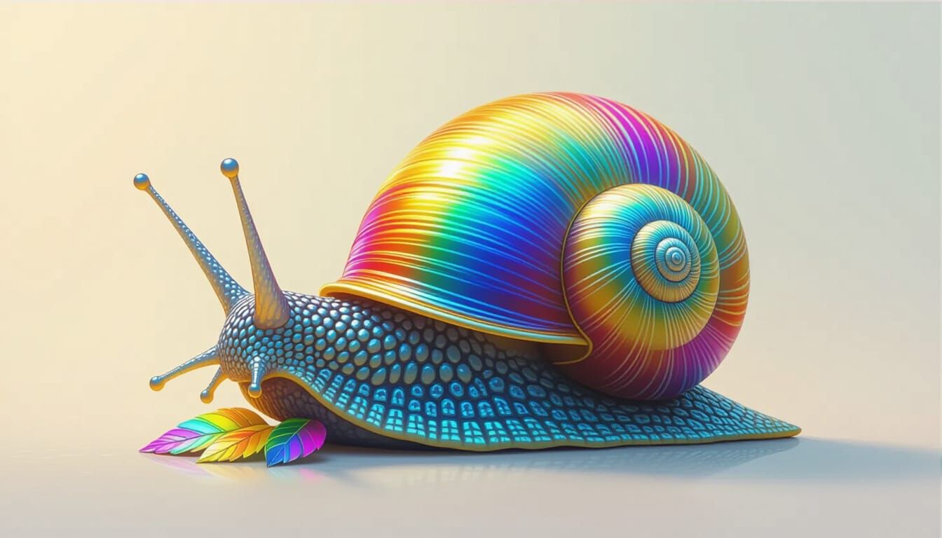 Rainbow Snail with Iridescent Shell in Hyper-Detailed Style