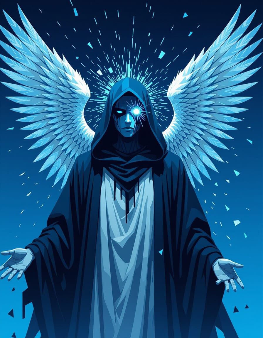 Celestial Being Mid-System Failure in Glitchcore Style